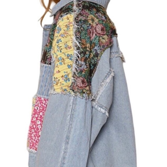 POL / Denim Boho Patchwork Denim Jacket With Stitching Detail New BOUTIQ… - Picture 6 of 12